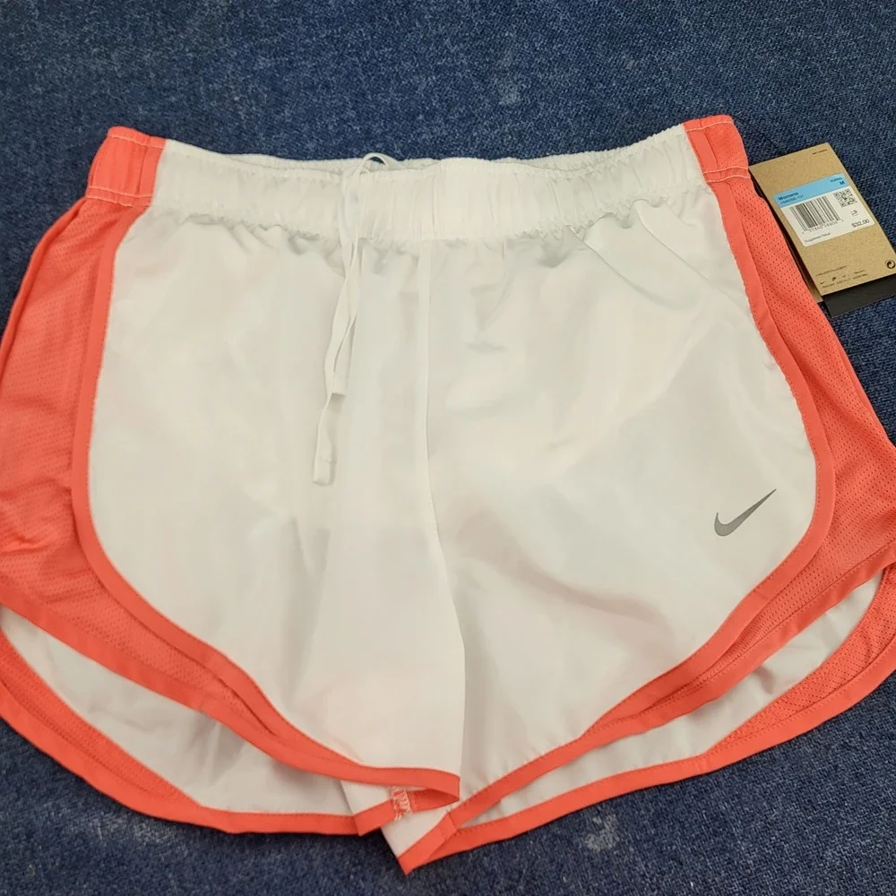 Nike Tempo Womens Large Dri-FIT 2 Pack Running Shorts White Coral Mid Rise